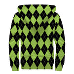 Black And Green Argyle Pattern Print Sherpa Lined Zip Up Hoodie