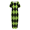 Black And Green Argyle Pattern Print Short Sleeve Long Nightdress