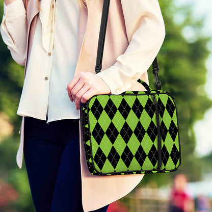 Black And Green Argyle Pattern Print Shoulder Strap Bible Bag