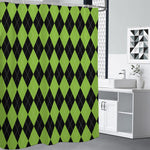 Black And Green Argyle Pattern Print Shower Curtain