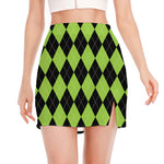 Black And Green Argyle Pattern Print Side Slit Mini Skirt