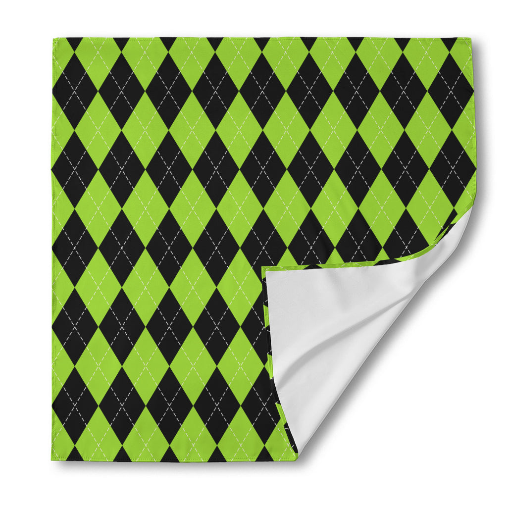 Black And Green Argyle Pattern Print Silk Bandana