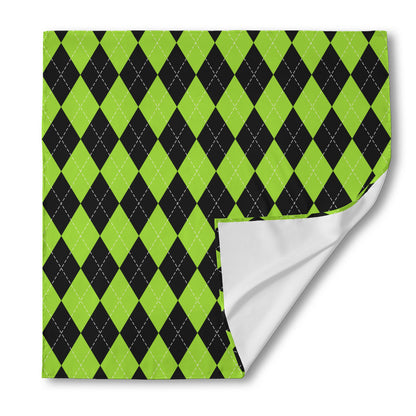 Black And Green Argyle Pattern Print Silk Bandana