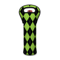 Black And Green Argyle Pattern Print Single Neoprene Wine Tote