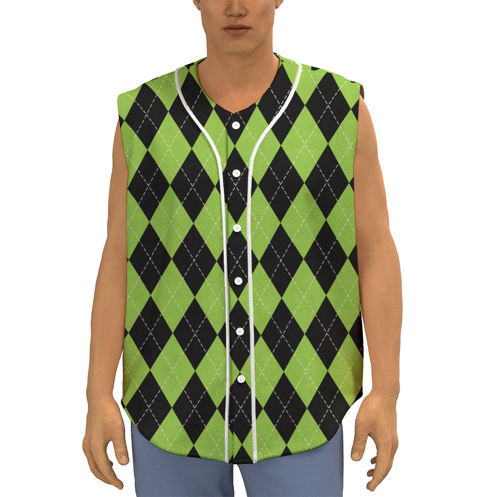 Black And Green Argyle Pattern Print Sleeveless Baseball Jersey
