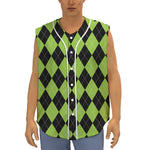 Black And Green Argyle Pattern Print Sleeveless Baseball Jersey
