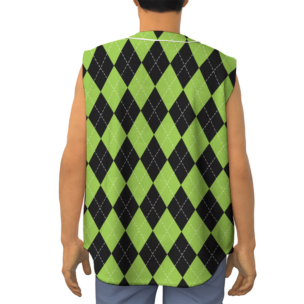 Black And Green Argyle Pattern Print Sleeveless Baseball Jersey