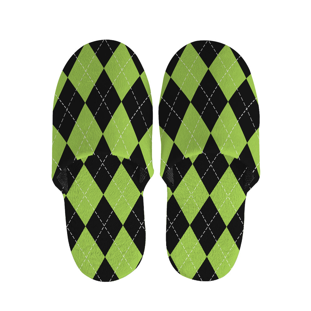 Black And Green Argyle Pattern Print Slippers