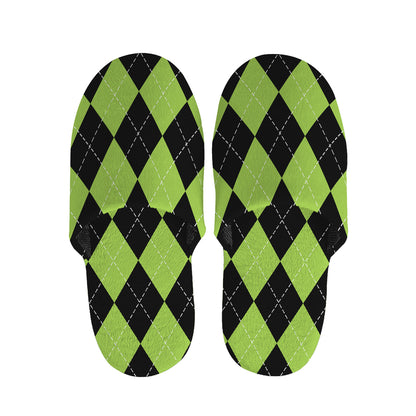 Black And Green Argyle Pattern Print Slippers