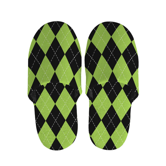 Black And Green Argyle Pattern Print Slippers