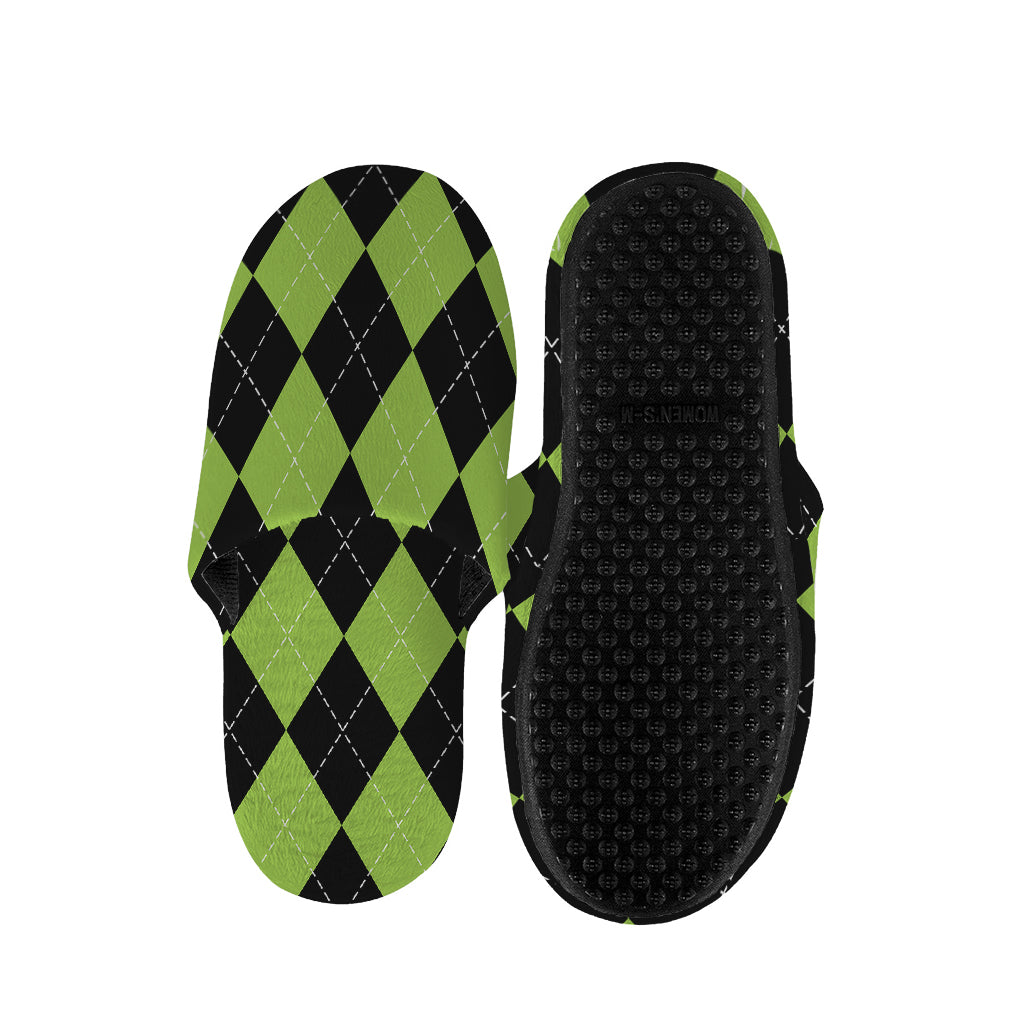 Black And Green Argyle Pattern Print Slippers
