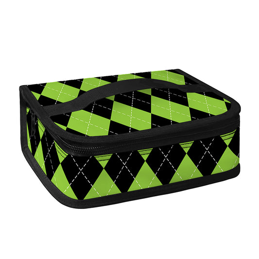 Black And Green Argyle Pattern Print Small Lunch Bag