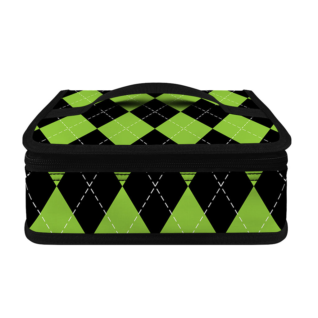 Black And Green Argyle Pattern Print Small Lunch Bag