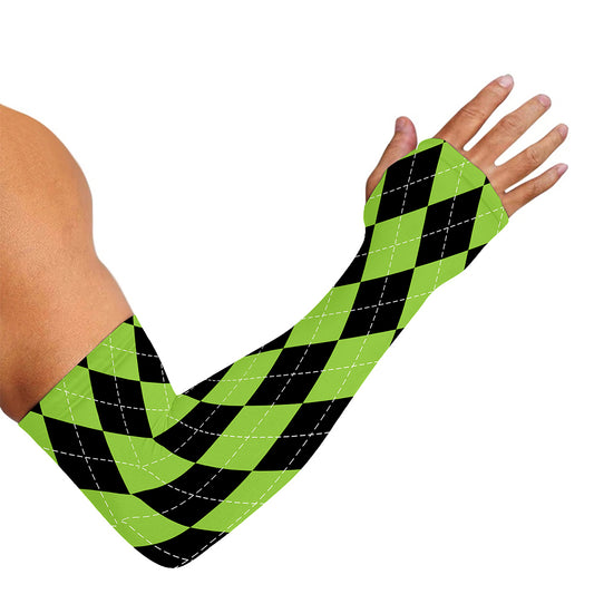 Black And Green Argyle Pattern Print Sun Protection Arm Sleeves