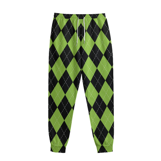 Black And Green Argyle Pattern Print Sweatpants