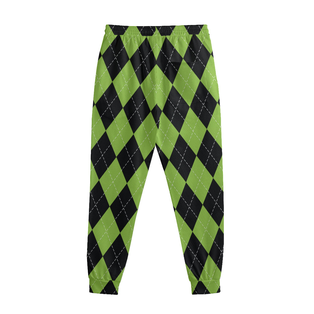 Black And Green Argyle Pattern Print Sweatpants