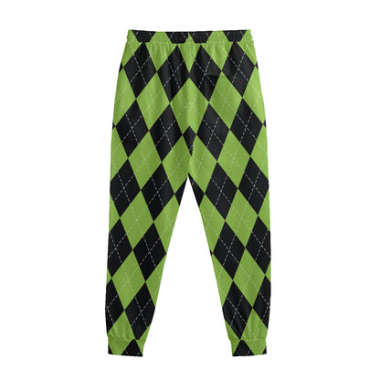 Black And Green Argyle Pattern Print Sweatpants