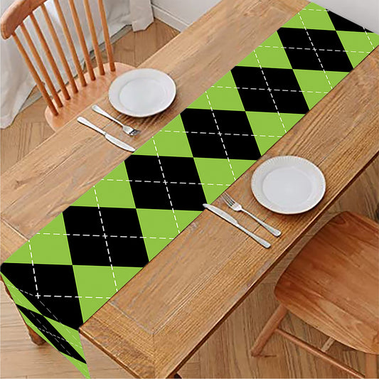 Black And Green Argyle Pattern Print Table Runner