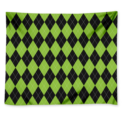 Black And Green Argyle Pattern Print Tapestry