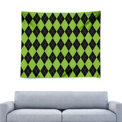 Black And Green Argyle Pattern Print Tapestry