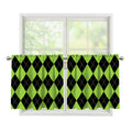 Black And Green Argyle Pattern Print Tier Curtains