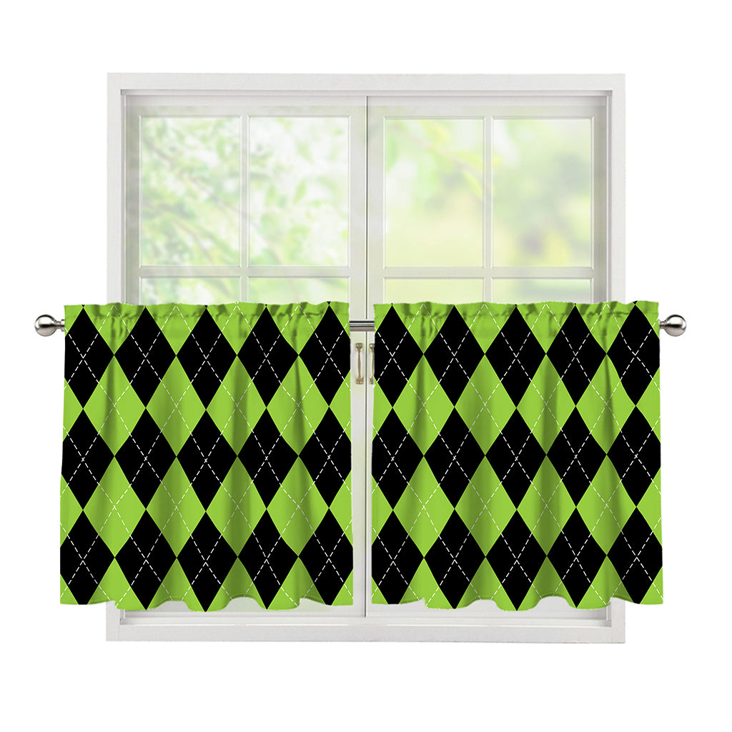 Black And Green Argyle Pattern Print Tier Curtains