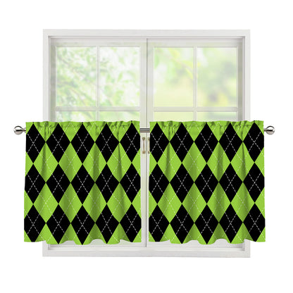 Black And Green Argyle Pattern Print Tier Curtains
