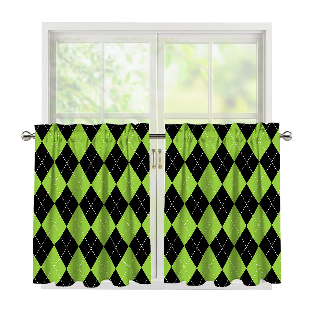 Black And Green Argyle Pattern Print Tier Curtains