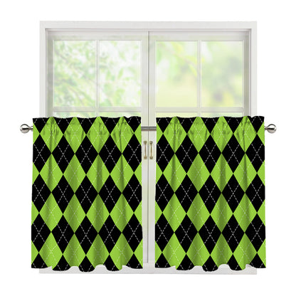 Black And Green Argyle Pattern Print Tier Curtains
