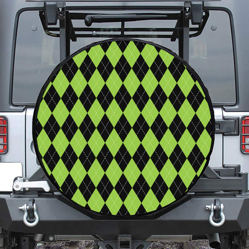 Black And Green Argyle Pattern Print Tire Cover