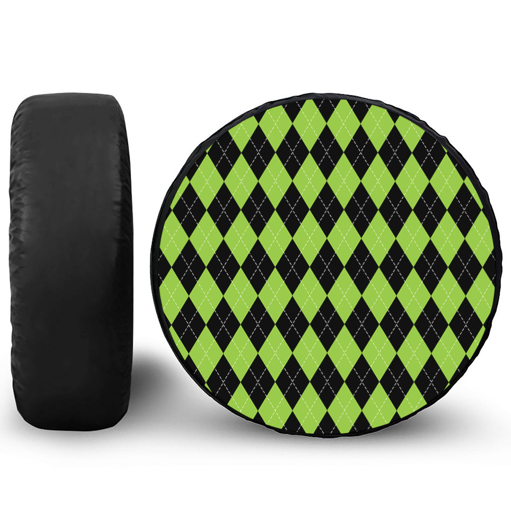 Black And Green Argyle Pattern Print Tire Cover