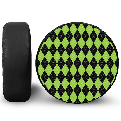 Black And Green Argyle Pattern Print Tire Cover