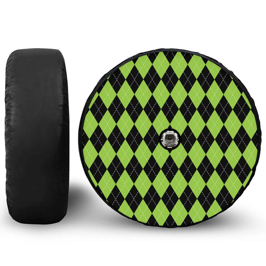 Black And Green Argyle Pattern Print Tire Cover With Camera Hole