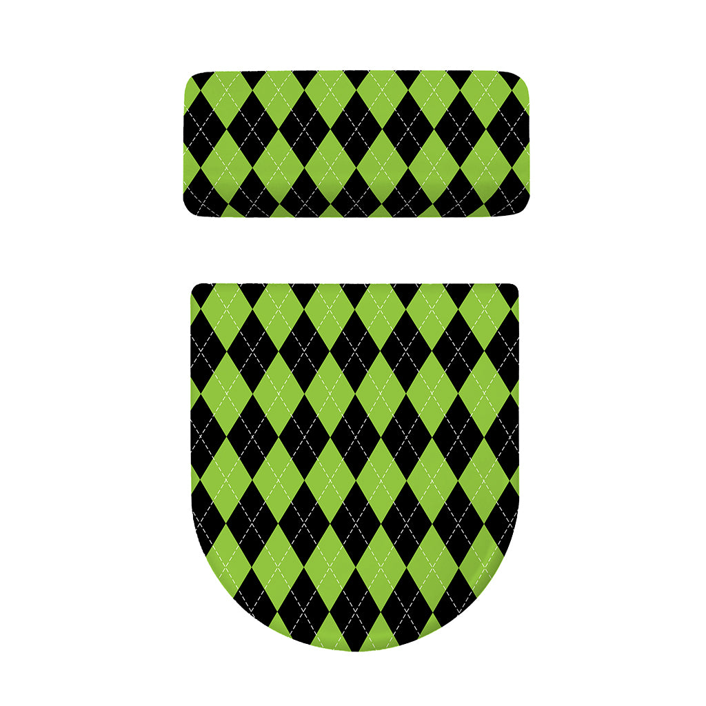 Black And Green Argyle Pattern Print Toilet Lid And Tank Cover Set