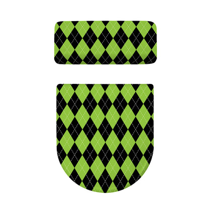 Black And Green Argyle Pattern Print Toilet Lid And Tank Cover Set