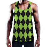 Black And Green Argyle Pattern Print Training Tank Top