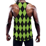 Black And Green Argyle Pattern Print Training Tank Top