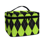 Black And Green Argyle Pattern Print Travel Makeup Bag