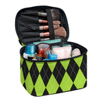 Black And Green Argyle Pattern Print Travel Makeup Bag