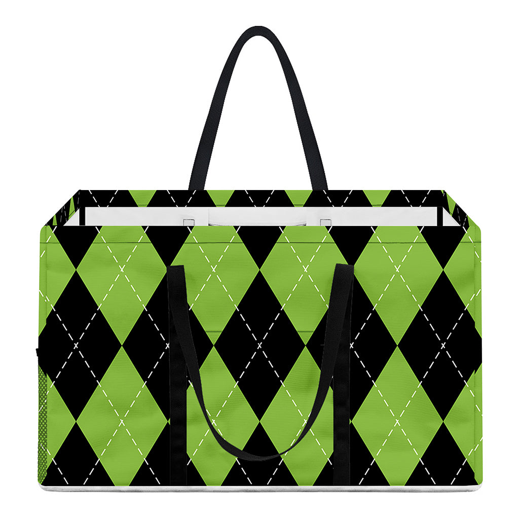 Black And Green Argyle Pattern Print Utility Tote Bag