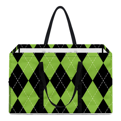 Black And Green Argyle Pattern Print Utility Tote Bag