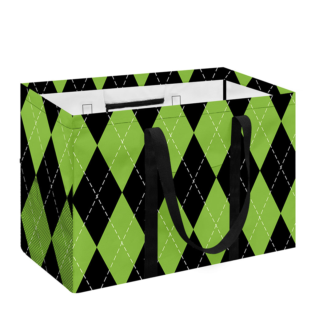 Black And Green Argyle Pattern Print Utility Tote Bag