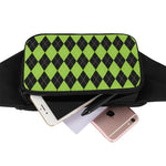 Black And Green Argyle Pattern Print Waist Bag