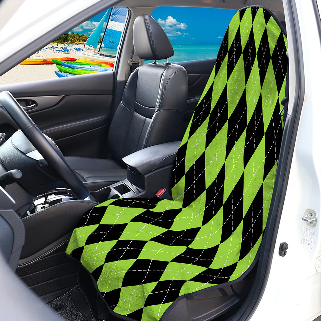 Black And Green Argyle Pattern Print Waterproof Car Seat Cover
