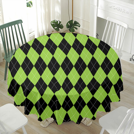 Black And Green Argyle Pattern Print Waterproof Round Tablecloth