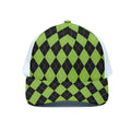 Black And Green Argyle Pattern Print White Mesh Trucker Hat