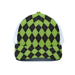 Black And Green Argyle Pattern Print White Mesh Trucker Cap