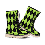 Black And Green Argyle Pattern Print Winter Boots