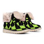 Black And Green Argyle Pattern Print Winter Boots