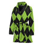 Black And Green Argyle Pattern Print Women's Bathrobe